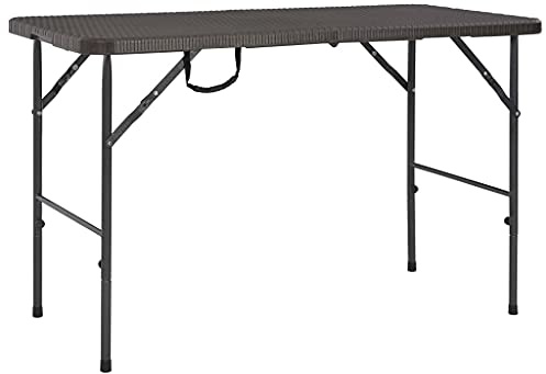 KTHLBRH (Blitzlie ferung) Gartentisch Outdoor-Tisch Kaffeetisch Lounge-Tisch Balkontisch Terrassentisch Schmiedeeisenrahmen Klappbarer Gartentisch Braun 120x60x74 cm HDPE Rattan-Look