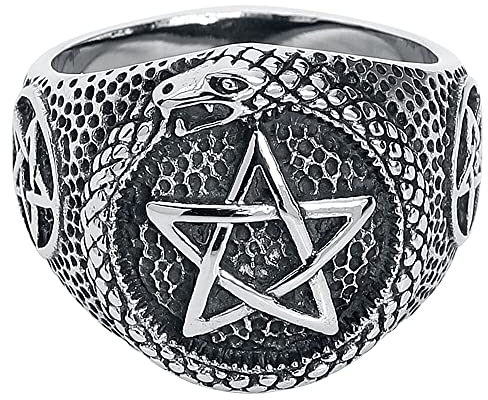etNox hard and heavy Schlangen Pentagramm Unisex Ring silberfarben 62 Edelstahl Gothic