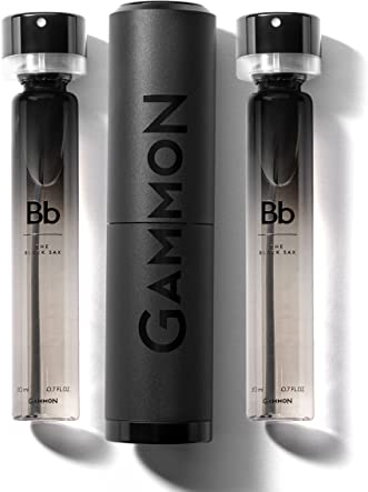 GAMMON Black Notes Parfum Starter-Set Bb (2x20 ml), das holzig-würzige BLACK SAX Herren Parfum, Woody Duft für Männer mit 20% Parfum-Öl, inkl. hochwertigem Aluminium Suit