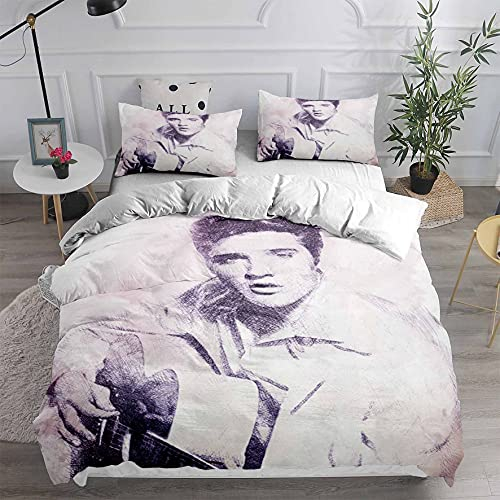 Berühmte Sängerin Elvis Presley Bettwäsche-Set Bettbezug 50x75cm Kissenbezug, 3 Stück Tagesdecke Mann Frau Mädchen Junge Mikrofaser (EP 01,135 x 200 cm)
