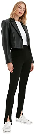 Trendyol Damen Black Tiper Detailed Knitted Tall Pants, Schwarz, XS EU