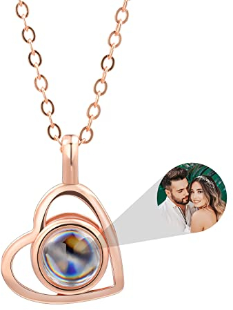 INBLUE Personnalisé Projection Photo Pendentif 925 Collier en Argent Sterling Pendentif en Forme de Coeur Anniversaire Cadeaux D'anniversaire pour Elle/Femme/Petite Amie/Maman Bijoux