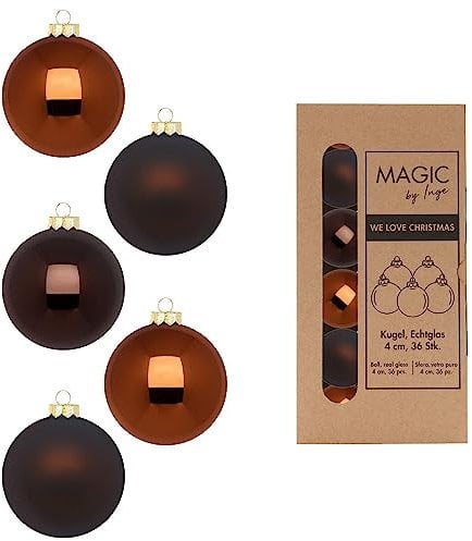 Weihnachtskugeln Glas 4cm x 36 Stück in Kartonbox Christbaumkugeln klein braun Mix Cognac Diamond