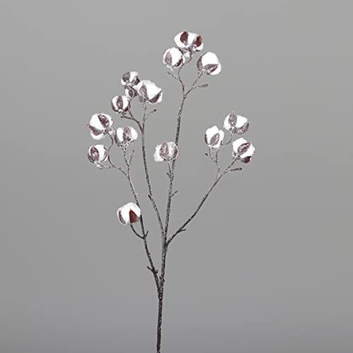 Seidenblumen Roß Baumwollzweig geeist 80cm DP Kunstpflanzen künstliche Blumen Pflanzen Baumwolle