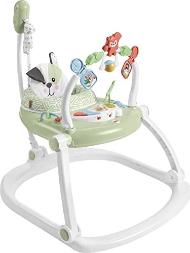 Fisher-Price Baby Bouncer SpaceSaver Jumperoo Musik-Aktivitätszentrum mit Lichtern, Geräuschen und Entwicklungsspielzeug, Welpenperfektion