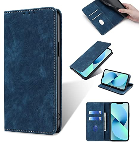 ESONG Schutzhülle für Motorola Edge 30 Neo,Premium Magnet Leder PU Brieftasche Stoßfeste Handyhülle[RFID Schützt] Klappbar Lederhülle,Flip Case mit Kartenfächern/Stand-Blau