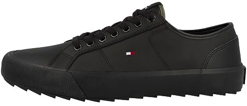 Tommy Hilfiger Hombre Sneaker vulcanizada Cleated Zapatillas, Negro (Triple Black), 42 EU