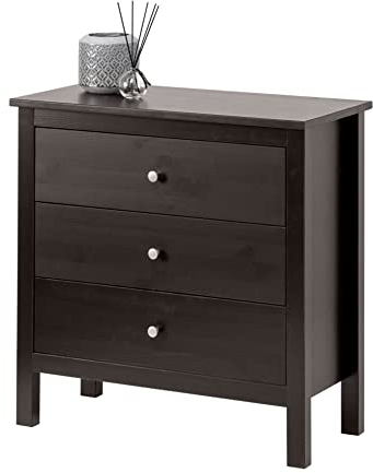 hagge home Skandinavisch Holz Kommode mit 3 Schubladen Sideboard Kommoden Sideboards Kommodenschrank Chest of Drawers Wohnzimmer Schrank Schlafzimmer Flur 75x37x75 cm Schmal Kleine Schwarz