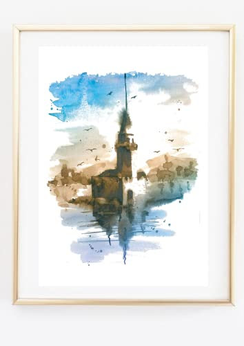 Din A4 Kunstdruck ohne Rahmen - Leanderturm - Kiz Kulesi Istanbul Türkei - Aquarell Geschenk Poster Bild