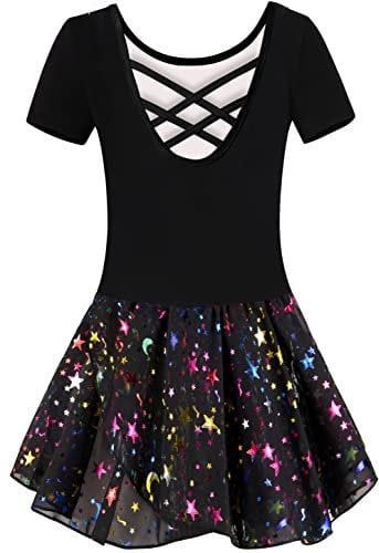 Mulnall Ballettanzug Mädchen Ballett Trikot mit Ballettkleid Kinder TüTü Kurzarm Langarm Baumwolle Balletttrikot Ballettanzug （EU40401-06-M）