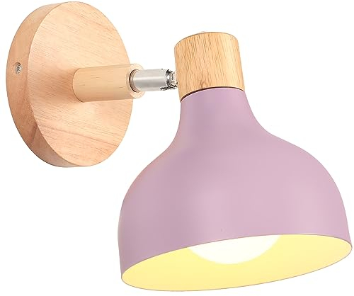 iDEGU Wandlampe Retro E27 Wandleuchte Moderne aus Holz Metall im Skandinavischen Stil Lampenschirm Tropfenförmig Verstellbare Wandspot Vintage Lampe für Schlafzimmer Wohnzimmer (Lila, 1 Stück)