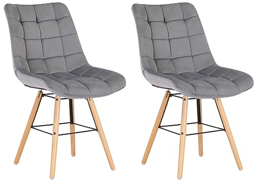 CLP 2er Set Stühle Leni Samt I Polsterstühle Mit Gestepptem Sitz Und Samtbezug I Lehnstühle Mit Einem Gestell Aus Holz Und Metall, Farbe:grau