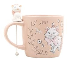 Disney Aristocats Marie Rührbecher – niedliche Tassen für Frauen – einzigartige Keramik-Kaffeetasse mit Rührstab – niedliche Einweihungsgeschenke – offizielles Lizenzprodukt