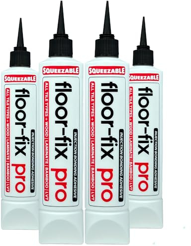 Floor-Fix Pro EASY SQUEEZE All-in-One-Reparaturset für lose/hohle & knarrende Fliesen, Holz, LVT & Laminat. Inklusive luftdichter Kappe und Anti-Clog-Spitze für zuverlässige Leistung.