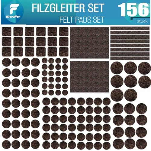 shinfly Set di 156 Feltrini Adesivi per Mobili Sedie, Sottosedie Rotondi Quadrati, 3mm di Spessore, Antiscivolo, per Mobili Pesanti, Marrone Scuro