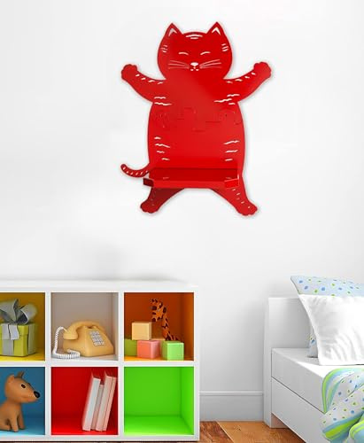 IPEA Wandregal für Kinderzimmer – Made in Italy – Katzenmotiv – Wandregale für Kinderzimmer – Hergestellt aus Metall – buntes Regal für Bücher und Spielzeug