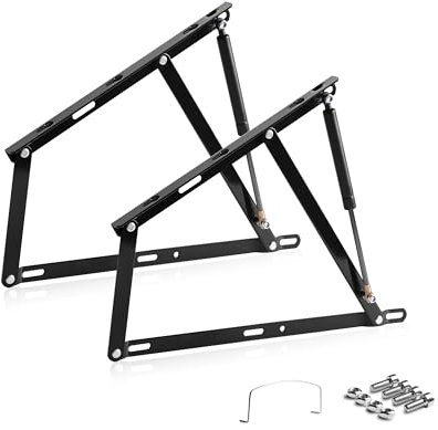duehome | Pack 2 Hidraulicos de 1100NW + Arco de Agarre, Juego de 2 Bisagras para Canapes Abatibles, Acabado en Negro