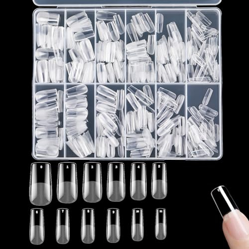 Lusofie 504Pcs Long Square Nail Tips Pre-Filed Half Matte Press on Square Gel X Tips Acrylic Full Cover Clear Fake Square Nail Tips for Nail Extensions(M)