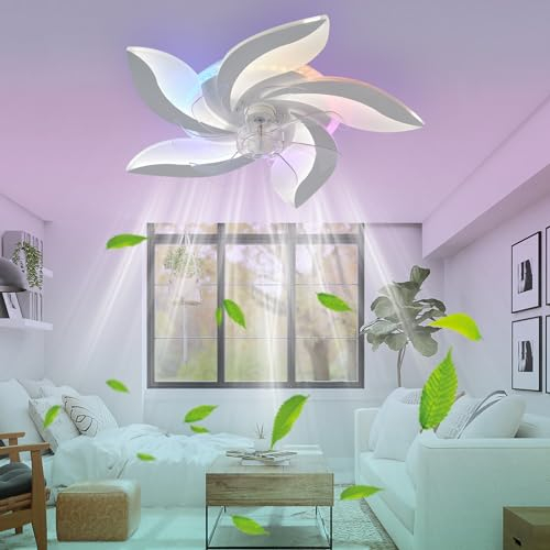 YFHKWJ RGB-Deckenventilator Mit Licht Und Fernbedienung Leise Motor DC Reversibel 6 Windgeschwindigkeiten Licht Mit Ventilator LED Dimmbar Für Schlafzimmer Wohnzimmer Ventilator Lampe Decke