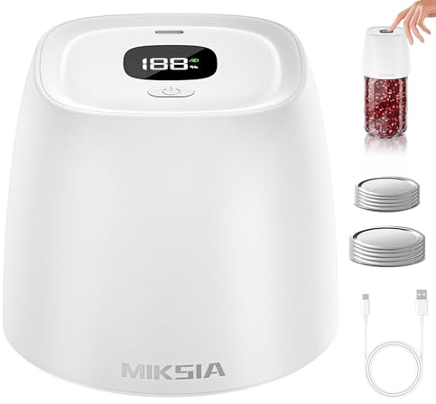 MIKSIA Mason Jar Vacuum Sealer, Electric Mason Jar Vacuum Sealer Kit for Wide Mouth and Regular Mouth Mason Jars, Mason Jar Sealer- Jar Vacuum Sealer for Mason Jars (Matte White)