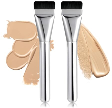 2 Pinceaux à Fond De Teint Plats à Lame Fine,Pinceau De Maquillage Plat,Poils Synthétiques De Haute Qualité Pour Application Liquide,Crème Et Poudre,étui De Protection Inclus
