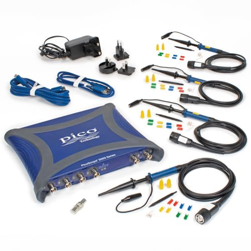 Pico Technology PicoScope 3000E Series Digital USB Oscilloscope 4 Channels 350 MHz or 500 MHz with 5 GS/s Portable Lab Kit with Probes & PS7 Software (PQ347)