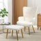 Lazyspace Sessel Ohrensessel Relaxsessel mit Hocker, 2-er Set Wohnzimmersessel, Fernsehsessel, Lesesessel mit Armlehnen und gepolsterter, Teddy-Plüsch Design, Weißer
