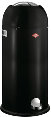 Wesco Kickmaster Maxi Abfallsammler in der Farbe schwarz, pulverbeschichtetes Stahlblech, eingebauter Dämpfer, 40 Liter Volumen, großer Einwurf
