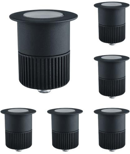 ENOVALITE 6er Set LED Bodeneinbaustrahler 5W 300lm 3000K Warmweiß - Ø 65x80mm - IP67 - Aluminium - befahrbar bis 2t - 230V Bodeneinbauleuchte Außenleuchte Bodenspot - schwarz