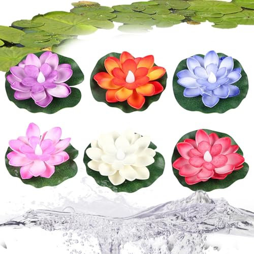 Vuggdt Luces flotantes de flores, faroles flotantes, flores flotantes, faroles flotantes, lámpara LED flotante para piscina, lámpara de flores para decoración de jardín