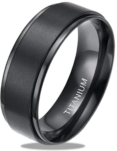 Crrynuo Schwarz Wolfram Titan Ringe, 1 PCS Herren Damen Verlobungsringe Eheringe Trauringe Gebürstet 8mm,Ring aus Titanstahl