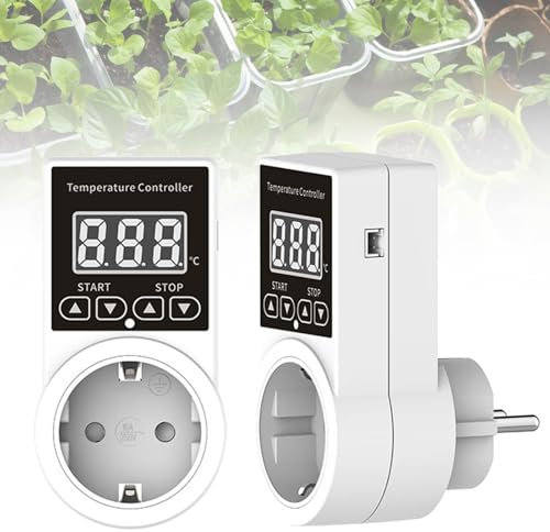 GOEDCH Regulador de Temperatura Digital: 2 PCS Digital Termostato Regulador de Temperatura con Sonda, Enchufe de termostato Digital para Terrario, Germinación de Semillas de Invernadero,Calefacción