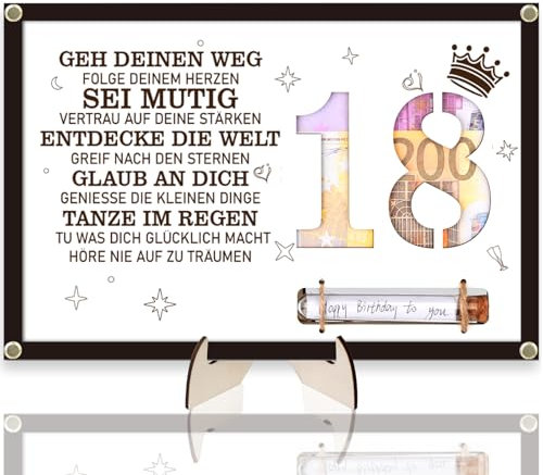 Johiux Geschenke zum18.Geburtstag Mädchen Junge,18.Geburtstag Geldgeschenke,Coole Geschenkideen zum18.Geburtstag Tischdeko,18. Geburtstag Geschenk hölzerne Geldrahmen mit Geburtstagskarte.