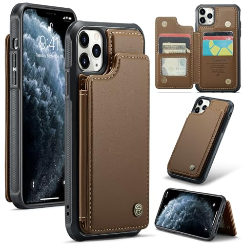 Bemal for iPhone 11 Pro Max Wallet Case with Card Holder, RFID Blocking, Shockproof Leather Kickstand for Men and Women, Durable Protective Phone Cover for 6.5, Brown