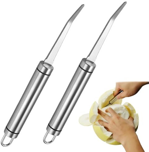 2er-Pack Grapefruitmesser, gebogenes Grapefruitmesser aus Edelstahl mit Wellenschliff, Obstmesser mit Wellenschliff, Küchenmesser mit Wellenschliff, Grapefruitschäler