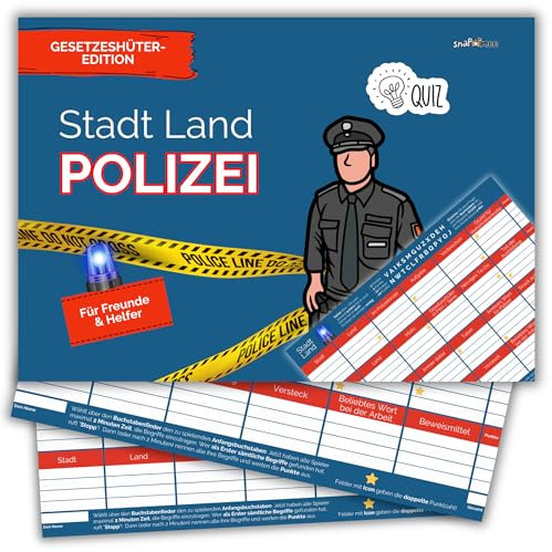 Stadt Land Polizei by snaPmee - Geschenk für Polizisten - Quiz Spiel mit 50 Blatt Din-A4
