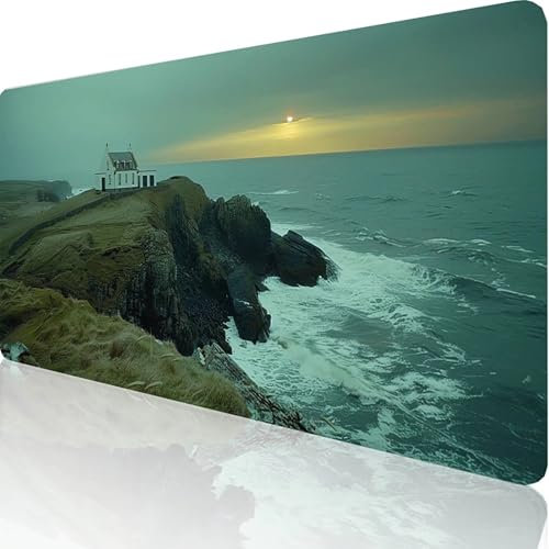 Grey Mouse Mat Keyboard Mat 32 x 12 x 0.1 inch Large Gaming Mouse Pad Sea Desk Mat Stitched Edges, Mousepad Non Slip Rubber Base, Waterproof Soft Cloth, Computer Accessories for Home Office 4-6-4