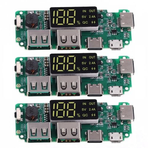 GREOHNMPAW 3Pcs Lithium Battery Charger Board LED Dual USB 5V 2.4A Type-C USB Mobile Power Bank 18650 Charging Module Circuit
