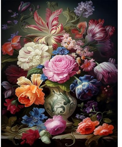 Peinture par numéros pour adultes débutants, fleurs vintage, kit de peinture par numéros sur toile, peinture à l'huile acrylique colorée par numéro pour adultes, parfaite pour décoration murale