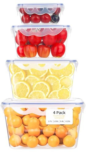 VINATO Set da 4 Contenitori Ermetici per Alimenti Trasparenti – A Tenuta Stagna, Impilabili, Senza BPA – Ideali per Meal Prep, Congelatore e Pranzo, Lavabili in Lavastoviglie, Microonde
