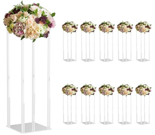 Lot de 10 vases Transparents en Acrylique pour centres de Table de Mariage, Hauteur 60 cm, Support pour Vase à Fleurs en Acrylique Transparent,Support pour Fleurs au Sol,pour Table,fête à Domicile