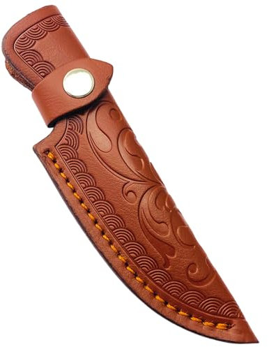 Leather Knife Sheath 6 Inch Brown Color Leather Sheath with Beautiful Carvings & Snap Closure for Case/Shop/Horizontal Knife Horizontal