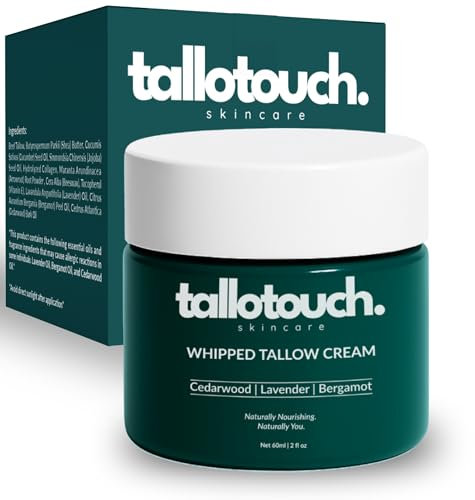 Whipped Tallow Cream for Face & Body - 100% Grass-Fed Beef Tallow, Collagen, Shea Butter & Beeswax Moisturiser, Deep Hydration & Skin Repair, Essential Oils, Fast Absorbing