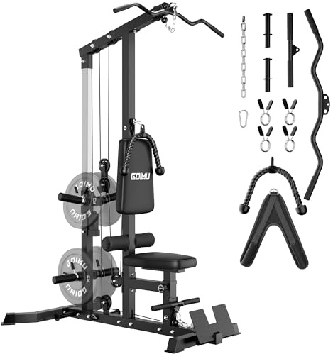 GOIMU LS01 LAT Pulldown Machine, LAT Row Cable Machine with AB Crunch, LAT Tower with Cable Row Attachment, 3 in 1 Pulley Stations for Home Gym(Black)