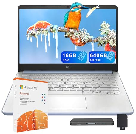 HP Stream 14 HD Laptop, Processore Intel N150, 16 GB RAM, 640 GB di spazio di archiviazione (128 GB UFS+512 GB Docking Station Set), Scheda Grafica Intel, Webcam, Wi-Fi 6, 1 anno di Office 365