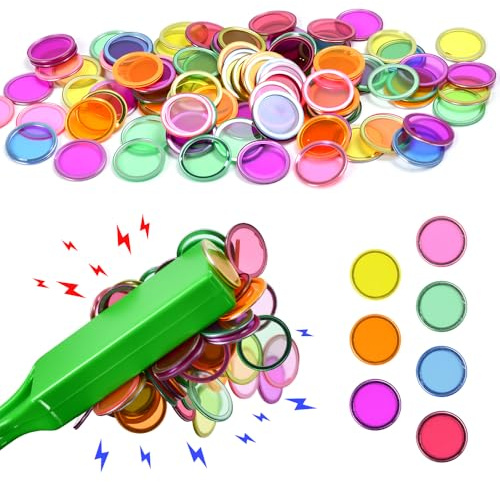 FuxFuis Magnetische Stäbe und Bingo Chips Set, 100 pcs Metall Ringed Discs Durchmesser 1,75 cm, Wissenschaft STEM Kit Lernzubehör Familie Spiel Magnetstab mit Chips Magnetic Rod für Familienspiele