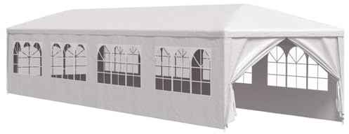 HaoChrymec Gartenzelt 12 x 3 x 2.55 m, UV-beständig, Wasserfest, 8 Abnehmbare Seitenteile, Stahlrahmen, Partyzelt, Festival Zelt, Camping Pavillon, Weiß