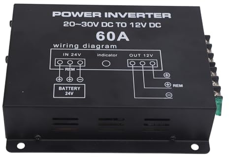 HETHLIF Convertitore di Tensione 24 V A 12 V con Protezione Surriscaldamento per Camion, Auto SUV Trasformatore 100 A per Impianti Elettrici di Veicoli (60A)