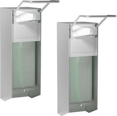 HOUSEHOLD WORLD Eurospender,2er Set,500Ml,Seifenspender Wandbefestigung | Soap Dispenser Mit Ellbogendruck Für Desinfektionsmittel Und Handseifen, Weißer Seifenspender, Aluminium,