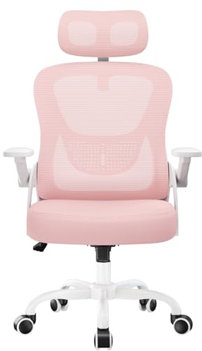 rattantree Sedia da Ufficio, Poltrona Ufficio Ergonomica, Con Braccioli Regolabili e Poggiatesta, Sedia Scrivania Girevole e Regolabile in Altezza, Seduta Ergonomica Traspirante, Per Lavoro, Rosa